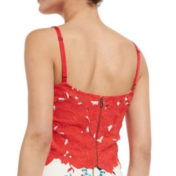 Alice + Olivia Red Lace Detail Alanis Crop Top - Picture 2 of 5